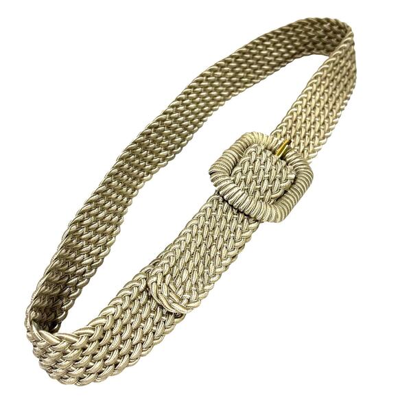 Liz Claiborne braided beige & cream satin synthetic braid woven belt size M - Picture 3 of 6